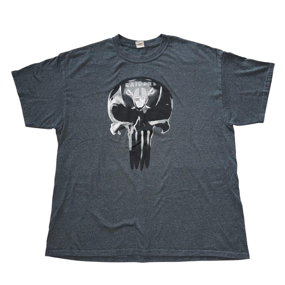 LAS VEGAS RAIDERS PUNISHER SKULL T SHIRT MENS XL GRAY NFL FOOTBALL TEE